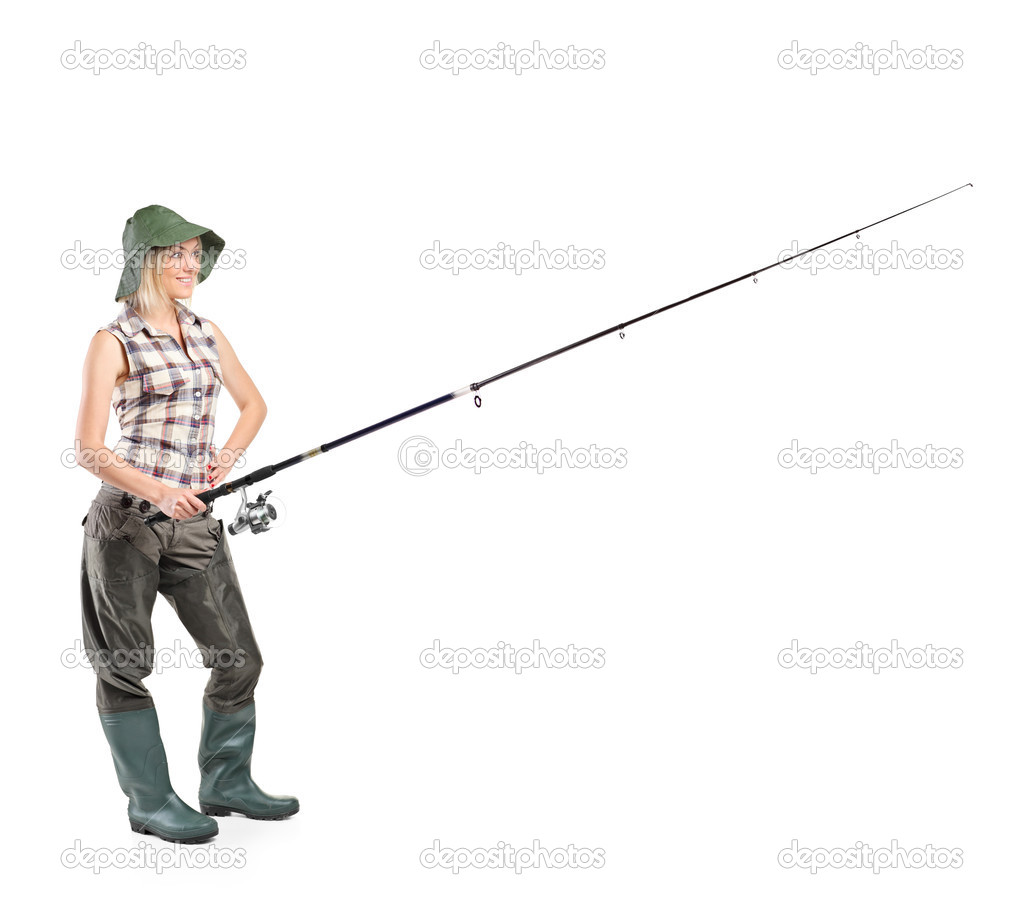 Fisherwoman holding fishing pole