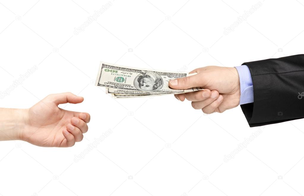 Hand handing money to another hand