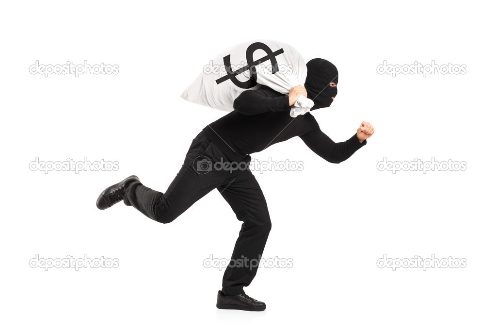 Thief carrying bag and running away