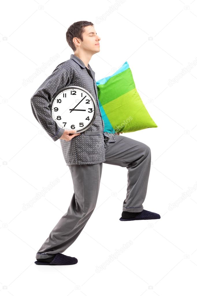 Sleepwalker with pillow and clock