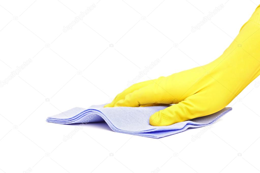 Male hand with rubber glove