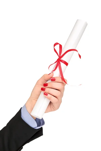 Hand holding a diploma — Stock Photo, Image