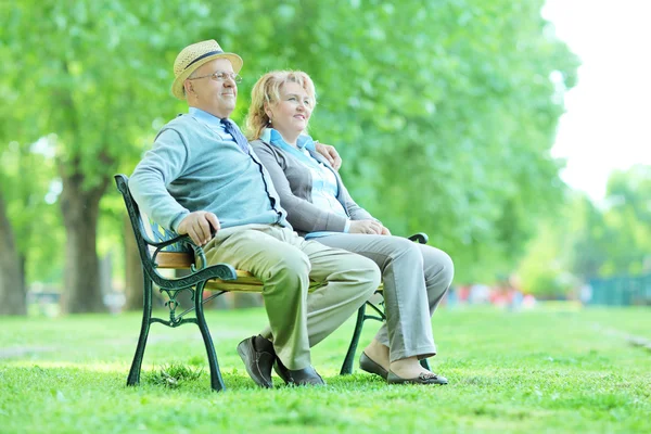 Пара пожилых людей отдыхает в парке — стоковое фото