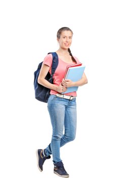 女生的背包拿着笔记本 