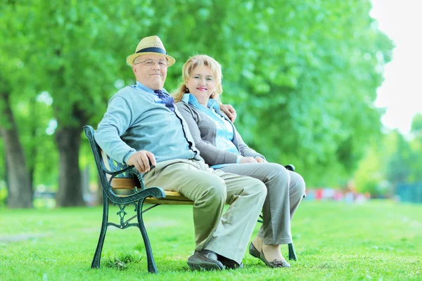 公園でリラックスした高齢者のカップル — ストック写真