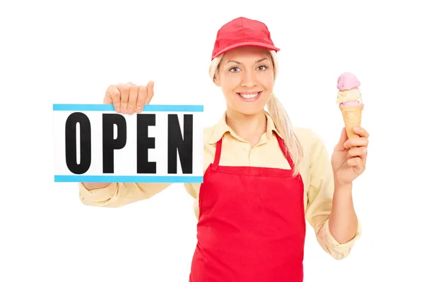 Female ice cream vendor — Stock Photo, Image