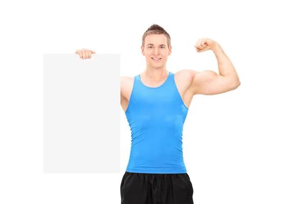 Muskulöser Mann mit Banner — Stockfoto