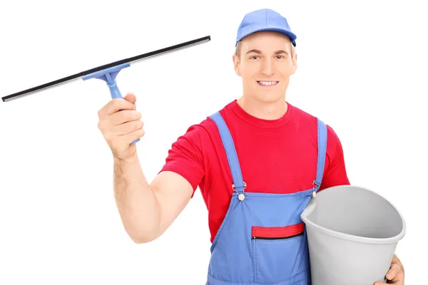 Limpiador de ventana masculino cubo de retención —  Fotos de Stock