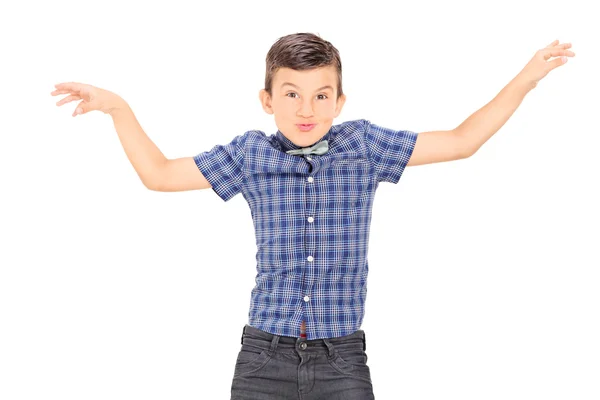 Little boy mimicking with hands — Stock Photo, Image