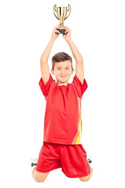 Little boy holding trophy — Stock Photo, Image