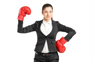 iş kadını ile Boks eldiveni