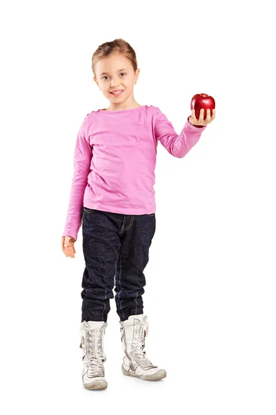 Carino bambina con mela in mano — Foto Stock