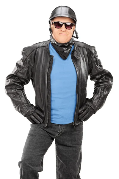 Mature biker with leather jacket — Stock Photo, Image