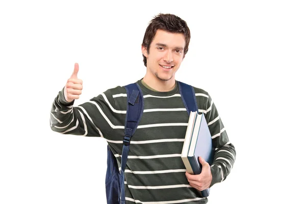 Male student giving thumb up — Stock Photo, Image