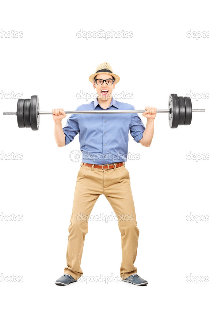 Casual guy lifting weight