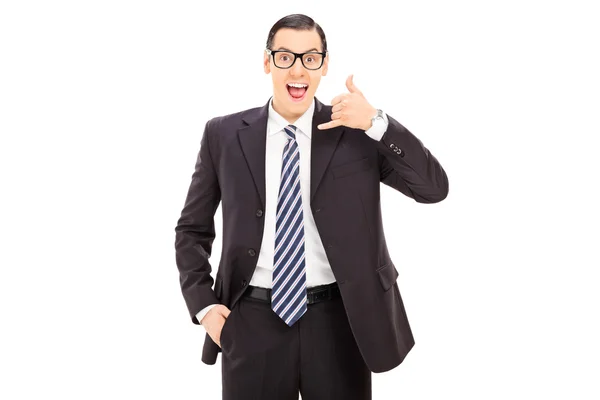 Businessman making call sign — Stock Photo, Image