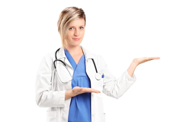 Female doctor gesturing with hands — Stock Photo, Image