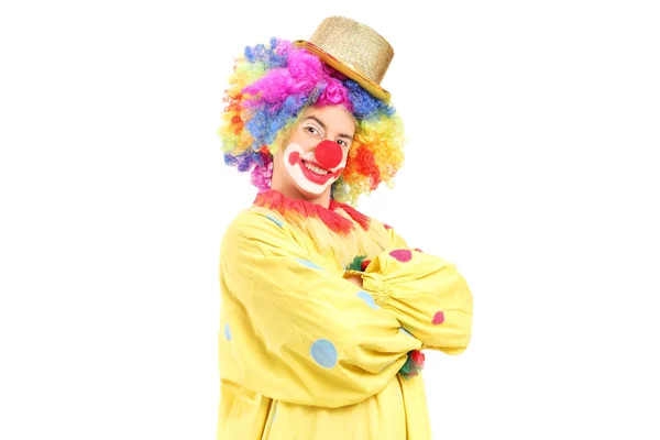 Клоун в жёлтом костюме — стоковое фото