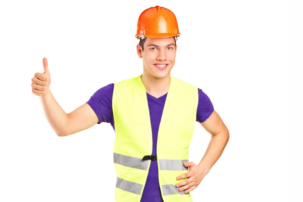 Construction worker giving thumb up — Stock Photo, Image