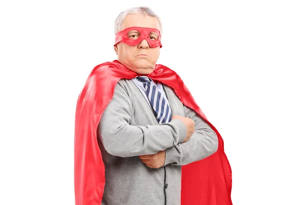 Homme mûr en costume de super héros — Photo