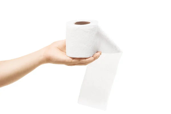 Female hand holding toilet paper — Stock Photo, Image