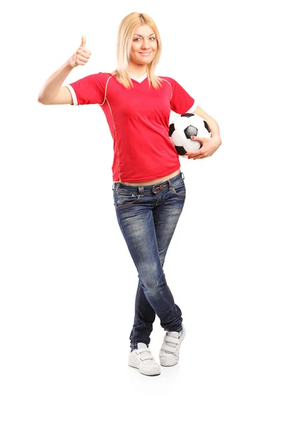 Fan piłki nożnej daje kciuk w — Zdjęcie stockowe