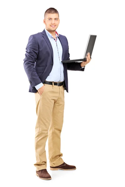 Man som håller laptop — Stockfoto