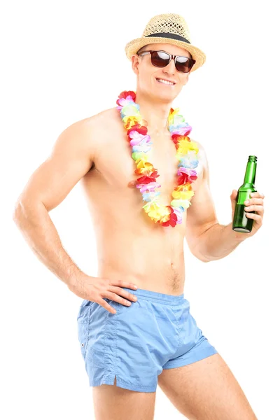 Guy holding bottle of beer — Stock Photo, Image