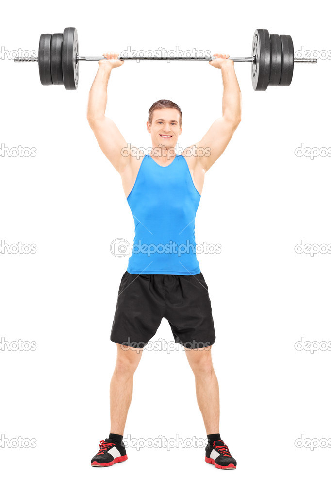 Male weightlifter holding barbell