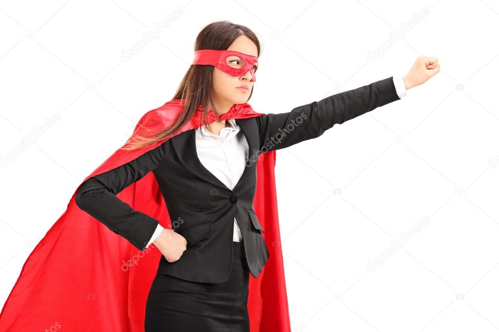 Female superhero with gripped fist 