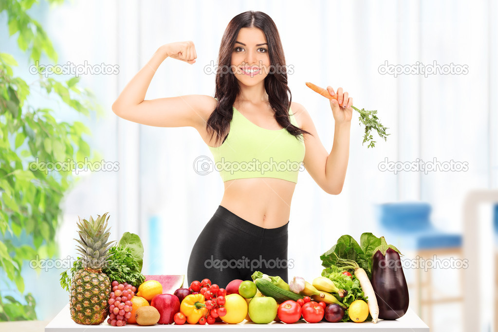 Woman with fruits and vegetables