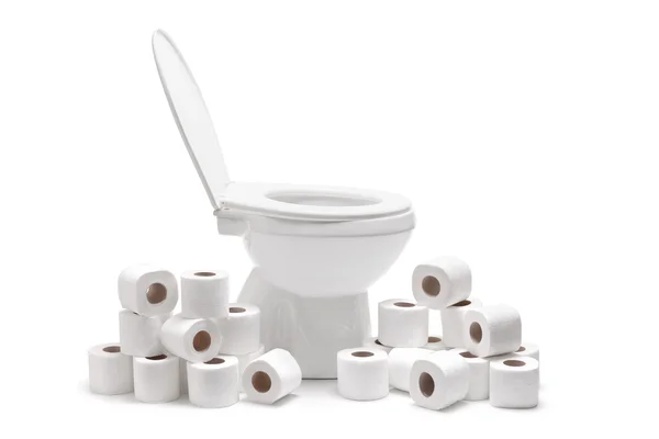 Toilet paper rolls around toilet — Stock Photo, Image