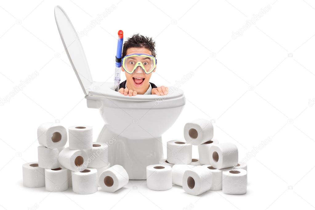 Man emerging from toilet