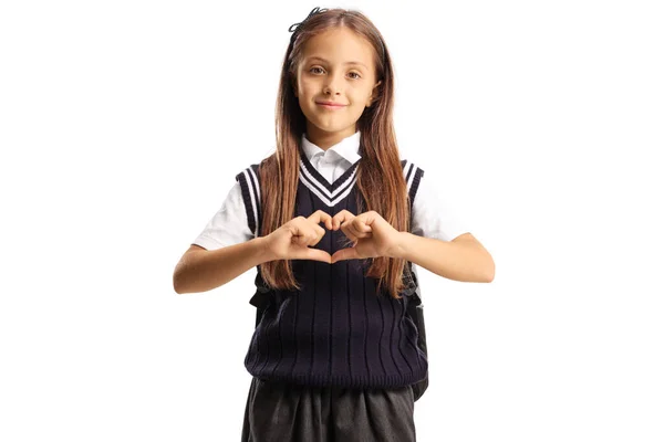 Porträt Einer Schülerin Die Ein Herzzeichen Gestikuliert Mit Isolierten Händen — Stockfoto