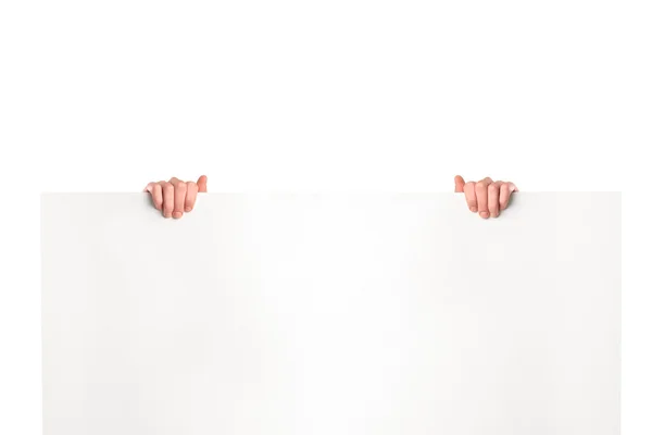 Hands holding blank billboard — Stock Photo, Image