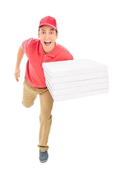 Fast pizza delivery guy running — Stock Photo, Image