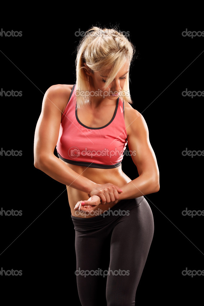 female bodybuilder showing muscles