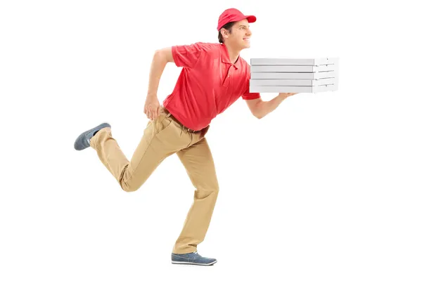 Pizza leverans kille kör — Stockfoto