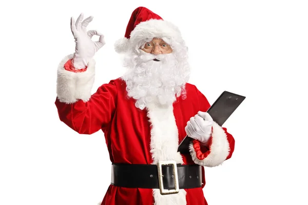 Santa Claus Sosteniendo Portapapeles Haciendo Gesto Signo Aislado Sobre Fondo —  Fotos de Stock