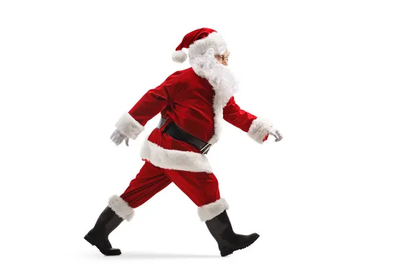 Profilo Completo Colpo Babbo Natale Camminare Veloce Isolato Sfondo Bianco — Foto Stock