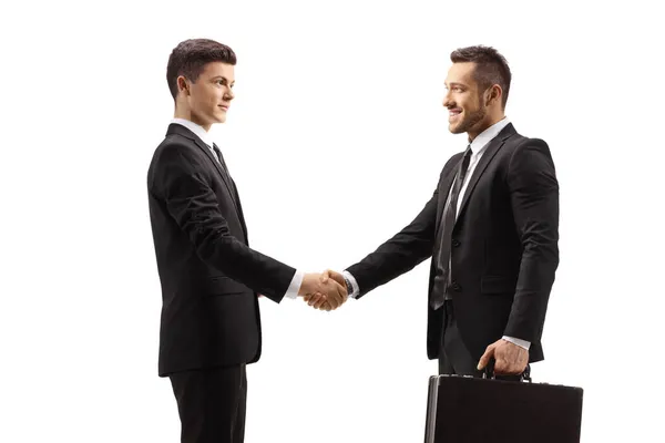 Guy Suit Shaking Hands Businessman Isolated White Background — Stock Photo, Image