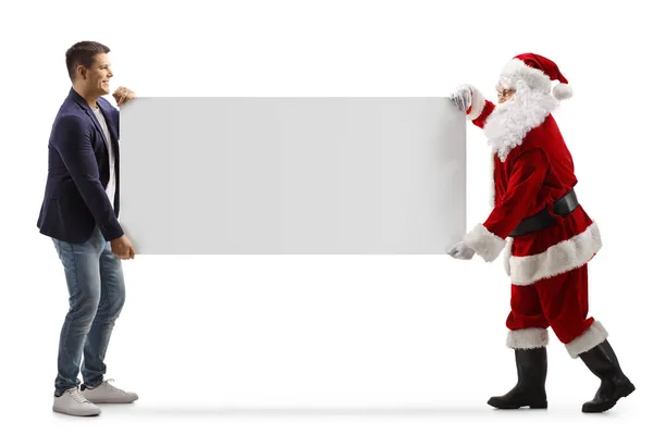 Ganztägige Profilaufnahme Von Lässigem Jungen Mann Und Weihnachtsmann Die Eine — Stockfoto