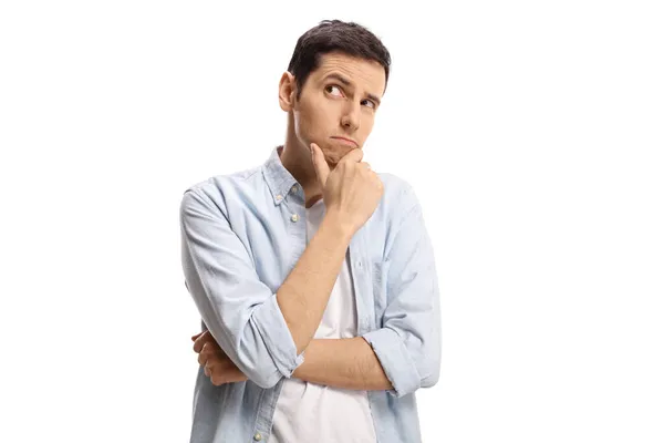 Casual Young Man Thinking Isolated Blue Background — Stock Photo, Image