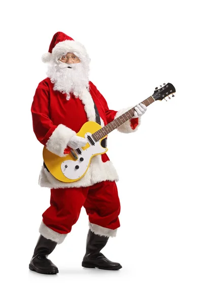 Άγιος Βασίλης Χορεύει Και Παίζει Μια Electirc Κιθάρα Απομονωμένη Λευκό — Φωτογραφία Αρχείου