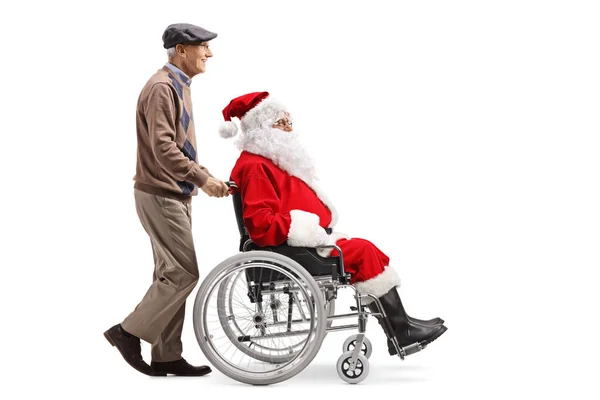 Foto Perfil Completo Anciano Empujando Santa Claus Una Silla Ruedas — Foto de Stock