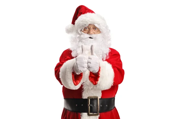 Happy Santa Claus Showing Both Thumbs Isolated White Background — Stock Photo, Image