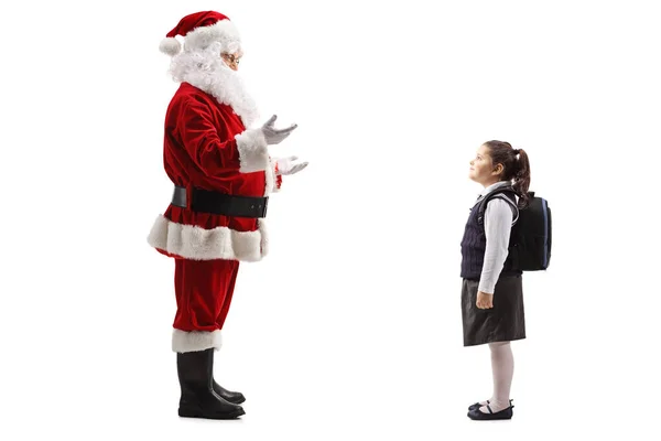 Babbo Natale Parla Con Una Studentessa Con Uno Zaino Isolato — Foto Stock