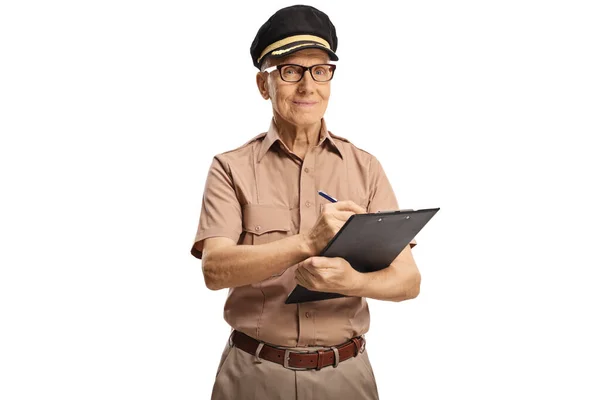 Mature Officer Writing Document Isolated White Background — Stock Photo, Image