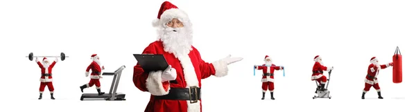 Noel Baba Bir Pano Tutuyor Beyaz Arka Planda Izole Edilmiş — Stok fotoğraf