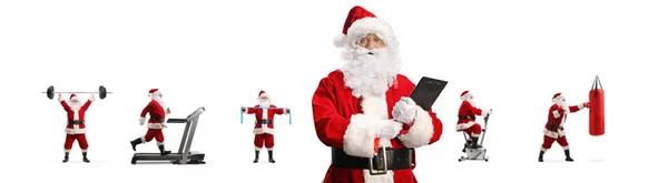 Noel Baba Nın Elinde Bir Dosya Var Beyaz Arka Planda — Stok fotoğraf